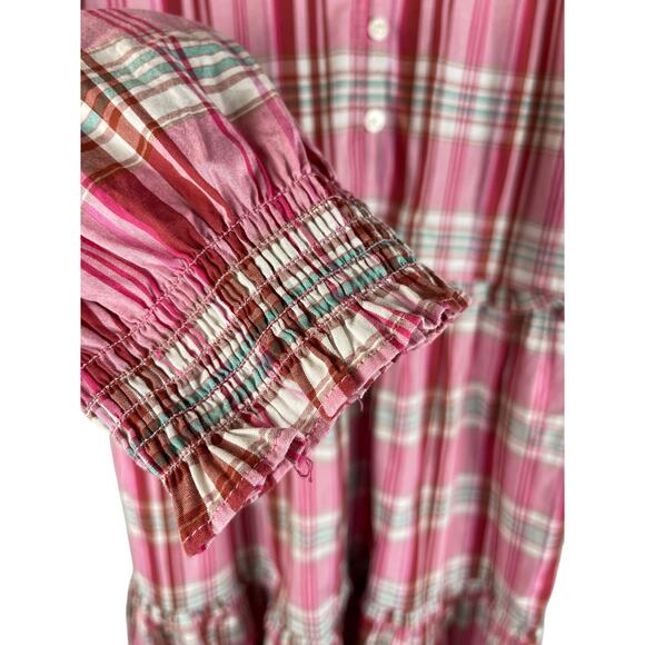 J. Crew‎ Plaid Ruffle Trim Preppy Mini Dress Sweet Briar Marine Salt Pink Size 8 - Picture 9 of 10
